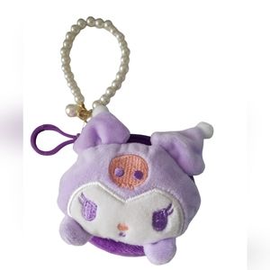 Sanrio My Melody Fluffy Coin Purse Purple Zip Keychain Faux Pearl New